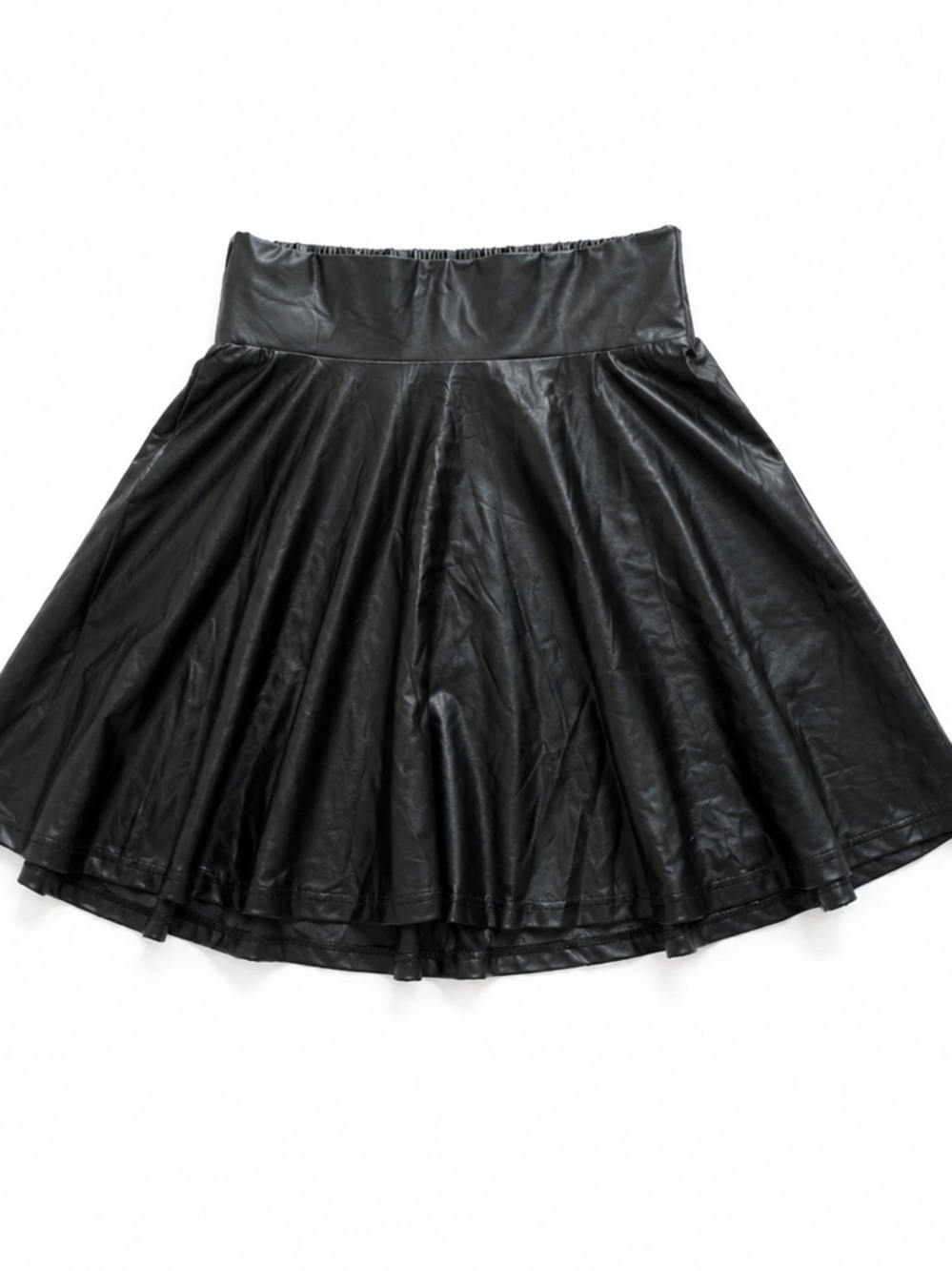 Zenana Black Faux Leather Skater Skirt Size S